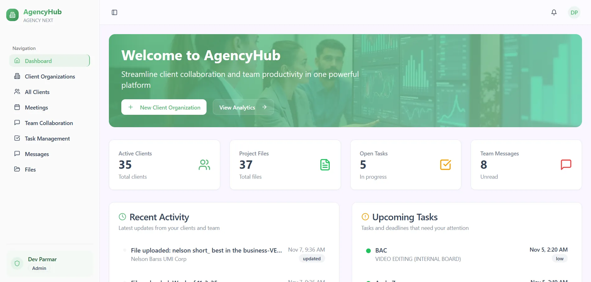 AgencyHub — One portal for agency clients, projects, files and messaging.