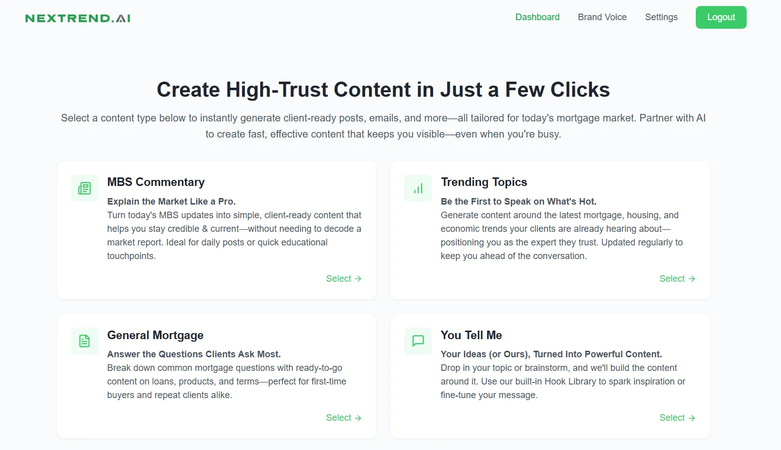 Nextrend AI — An AI content studio that helps mortgage professionals market themselves.